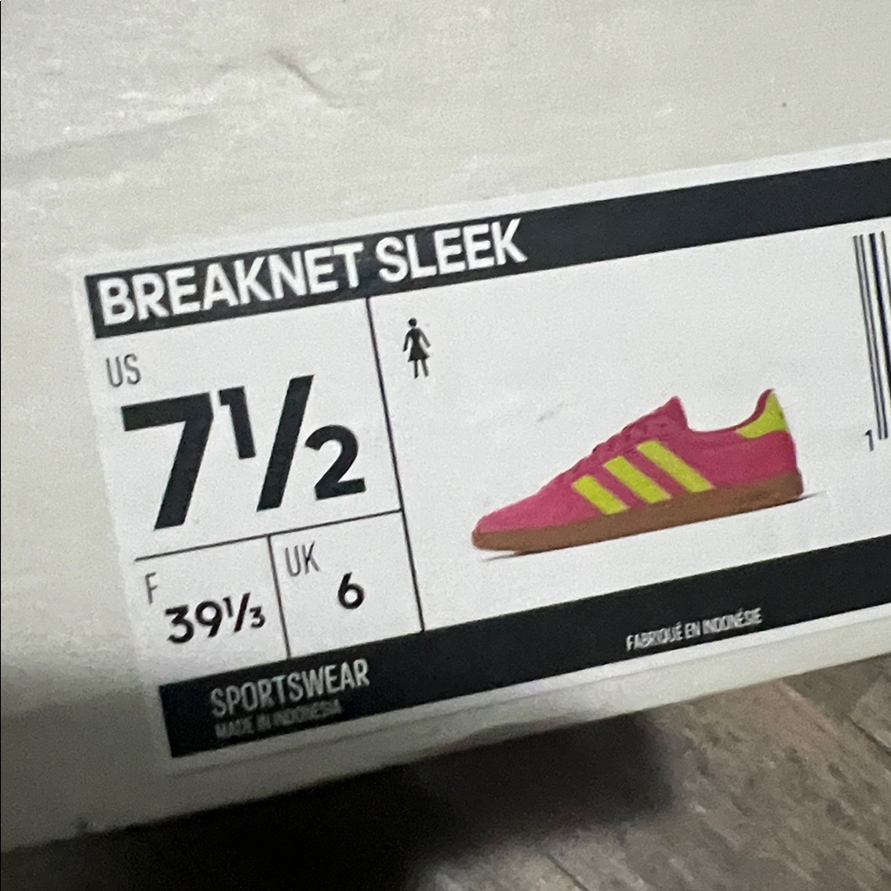 Adidas : women’s breaknet sleek Pink Suede with Neon Yellow Stripes - 7.5 - Picture 7 of 7